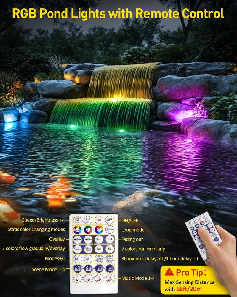 T-SUN LED Pond Lights Underwater, Color Changing Submersible Fountain Lights with APP Control, Waterproof Spotlight with 16 Million Colors, Timing, Music Sync (RGB, 6-Head) - Image 4